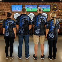 Load image into Gallery viewer, Custom Black And Blue Splatter Grim Reaper Women Darts Polo Shirt Cracked Dart Jerseys NYN2794