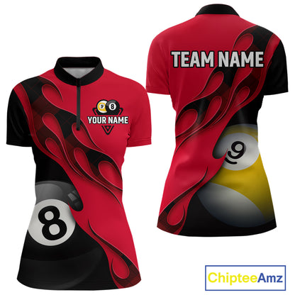 Black And Red Billiard 8 Ball & 9 Ball Pool Shirt For Women Custom Billiard Team Jersey Uniform TDM5162