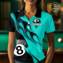Load image into Gallery viewer, Black And Turquoise Billiard 8 Ball &amp; 9 Ball Pool Shirt For Women Custom Billiard Team Jersey TDM5164