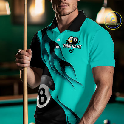 Black And Turquoise Billiard 8 Ball & 9 Ball Pool Shirt For Men Custom Billiard Team Jersey TDM5164