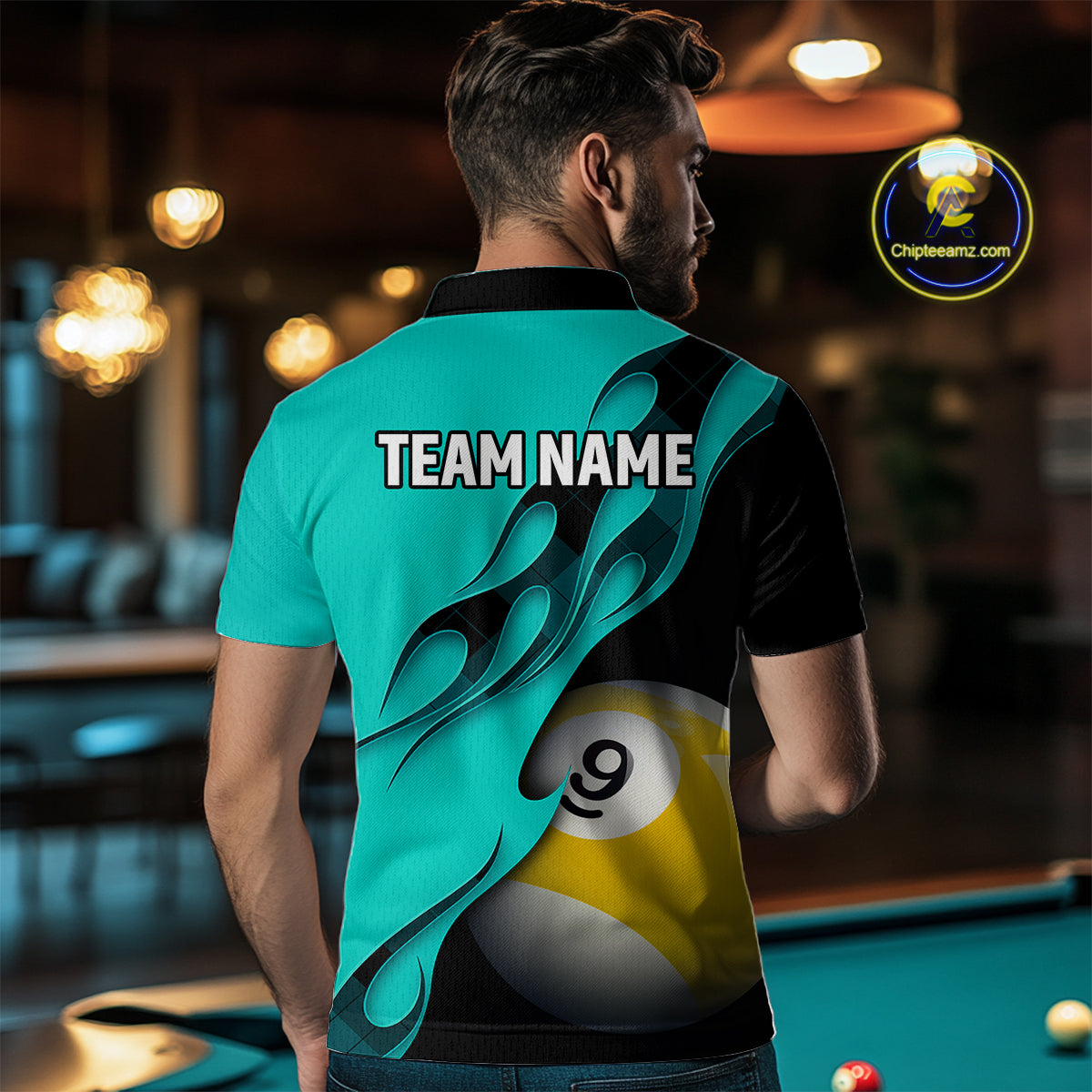 Black And Turquoise Billiard 8 Ball & 9 Ball Pool Shirt For Men Custom Billiard Team Jersey TDM5164