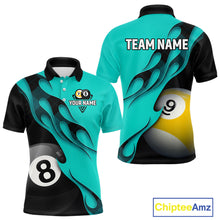 Load image into Gallery viewer, Black And Turquoise Billiard 8 Ball &amp; 9 Ball Pool Shirt For Men Custom Billiard Team Jersey TDM5164