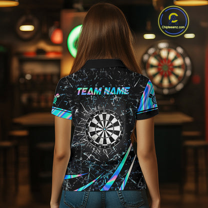 Personalized Holographic Glass Break Darts Shirt For Women Custom Darts Jersey Team Polo & 1/4 Zip TDM5413