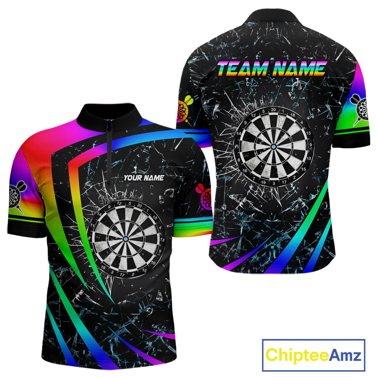 Funny Rainbow Colorful Glass Break Darts Shirt For Men Custom Darts Jersey Team Polo & 1/4 Zip TDM5414