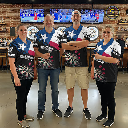 Personalized Grunge Texas Flag Mens Darts Shirt Custom Texas Darts Jersey Team Polo & 1/4 Zip TDM5415