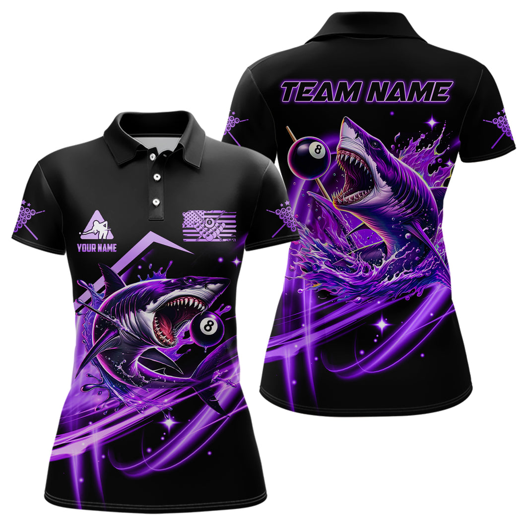 Purple 8 Ball Pool Billiard Shark Polo & Quarter Zip For Women Custom Team League Billiard Jerseys TDM3407