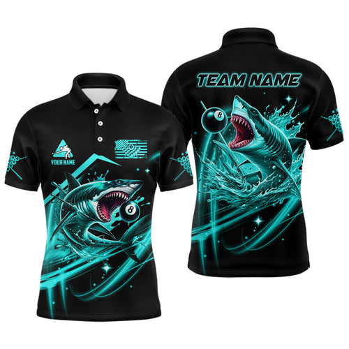 Turquoise 8 Ball Pool Billiard Shark Polo & Quarter Zip For Men Custom Team League Billiard Jersey TDM3408