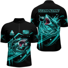 Load image into Gallery viewer, Turquoise 8 Ball Pool Billiard Shark Polo &amp; Quarter Zip For Men Custom Team League Billiard Jersey TDM3408