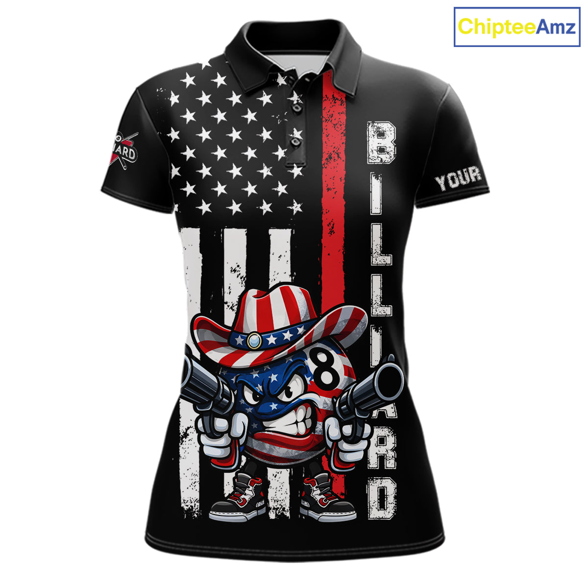 Funny 8 Ball US Flag Billiard Shirt For Women Custom Patriotic Pool Team Jersey Polo & 1/4 Zip TDM6048