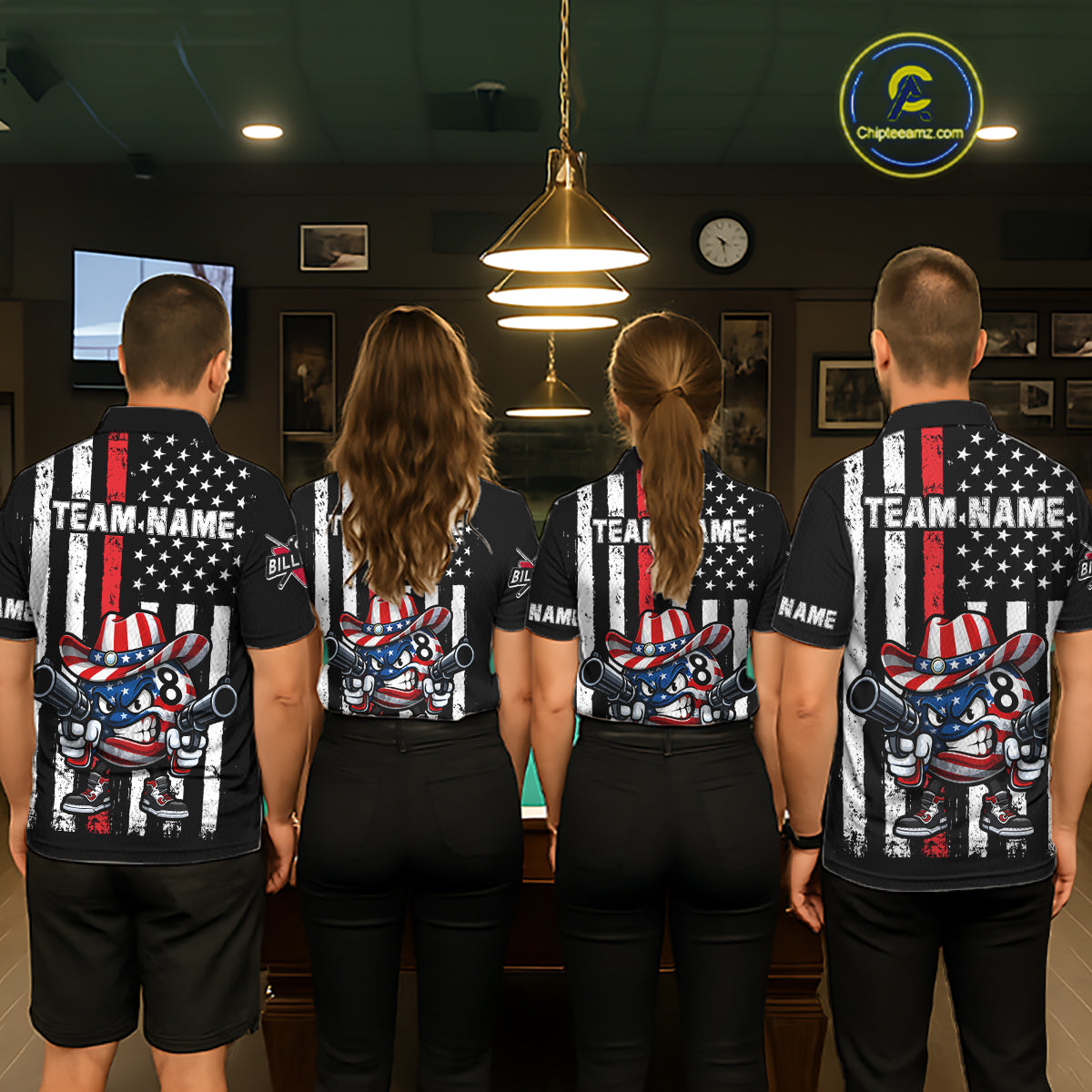Funny 8 Ball US Flag Billiard Shirt For Women Custom Patriotic Pool Team Jersey Polo & 1/4 Zip TDM6048