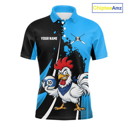 Black And Blue Funny Chicken 10 Ball Billiard Shirt For Men Custom Pool Team Jersey Polo & 1/4 Zip TDM6302