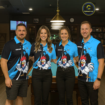 Black And Blue Funny Chicken 10 Ball Billiard Shirt For Men Custom Pool Team Jersey Polo & 1/4 Zip TDM6302