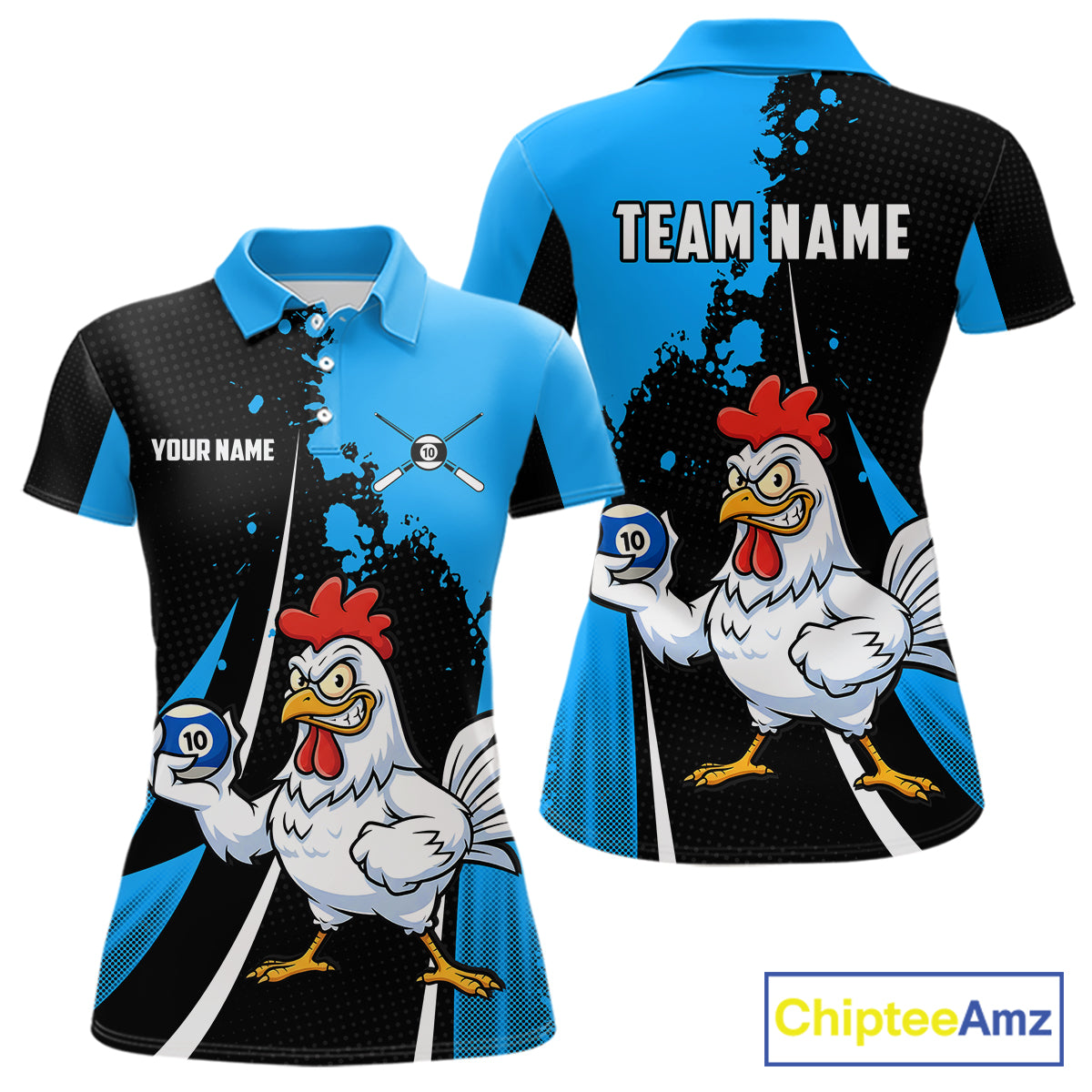 Blue Funny 10 Ball Pool Chicken Billiard Shirt For Women, Billiard Team Jersey Polo & 1/4 Zip TDM6303