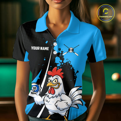 Blue Funny 10 Ball Pool Chicken Billiard Shirt For Women, Billiard Team Jersey Polo & 1/4 Zip TDM6303