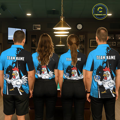Blue Funny 10 Ball Pool Chicken Billiard Shirt For Women, Billiard Team Jersey Polo & 1/4 Zip TDM6303
