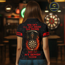 Load image into Gallery viewer, Let My Demon Throw Funny Dart Shirt For Women Custom Flame Skull Darts Team Jersey Polo &amp; 1/4 Zip TDM4166