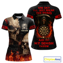 Load image into Gallery viewer, Let My Demon Throw Funny Dart Shirt For Women Custom Flame Skull Darts Team Jersey Polo &amp; 1/4 Zip TDM4166