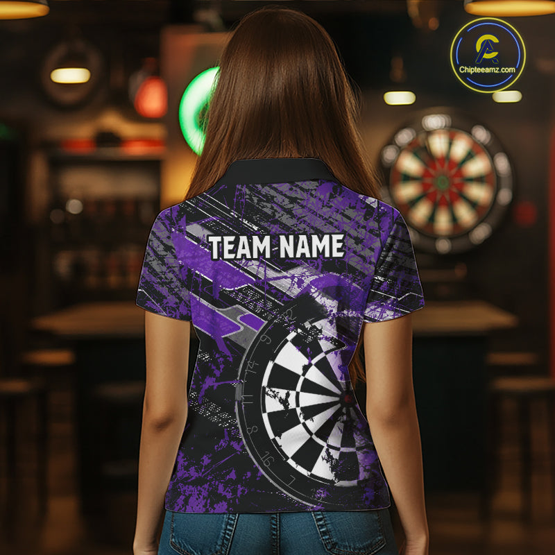 Personalized Purple Splatter Grunge Darts Shirt For Women Custom Darts Jersey Team Polo & 1/4 Zip TDM6486