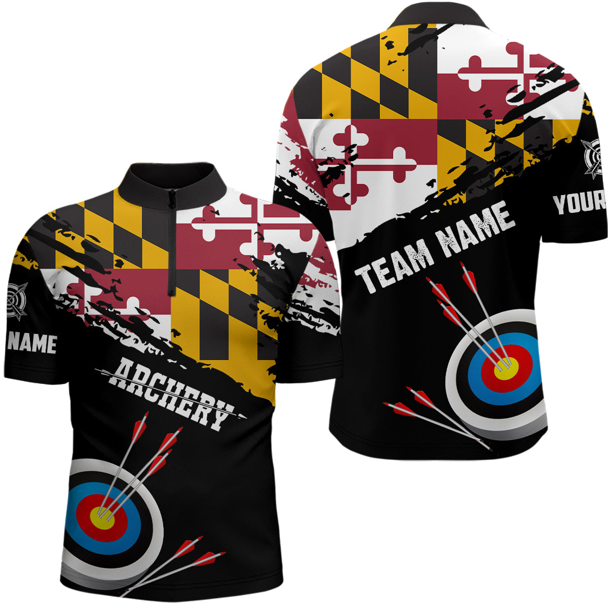 Custom Grunge Maryland Flag Archery Shirts For Men, Patriotic Archery Jersey 3D Target Shirts TDM1799