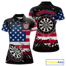 Load image into Gallery viewer, Personalized American Flag Darts Shirt For Women Custom Grunge Paint Splash Patriotic Dart Jersey TDM4171