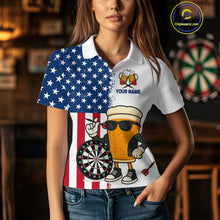 Load image into Gallery viewer, Funny Beer American Flag Dart Shirts For Women Custom Patriotic Darts Team Jerseys Polo &amp; 1/4 Zip TDM4177