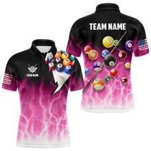 Load image into Gallery viewer, Pink Billiard Jersey For Men Custom Thunder Lightning 3D Pool Balls Team Jersey Polo &amp; 1/4 Zip TDM4562