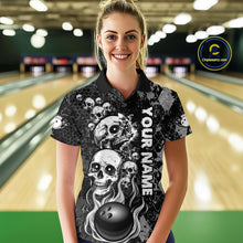 Load image into Gallery viewer, Black Grey Grunge Argyle Skull Bowling Shirt For Women Custom Bowling Team Jersey Polo &amp; 1/4 Zip TDM4773