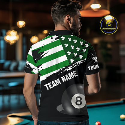 Personalized US Flag St Patrick Day Billiard Shirt For Men, Luckiest Shamrock 8 Ball Pool Jersey TDM5707