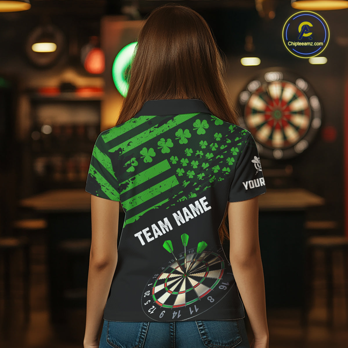 Personalized US Flag St Patrick Day Dart Shirts For Women Custom Luckiest Shamrock Darts Jerseys TDM5709