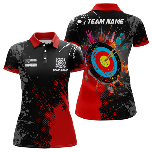 Personalized Paint Red 3D Target Archery Polo Shirts For Women Custom Name Archery Jerseys Attire TDM1101
