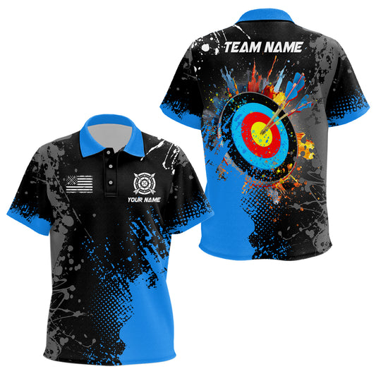 Personalized Paint Blue 3D Target Archery Polo Shirts For Kid Custom Name Archery Jerseys Attire TDM1102