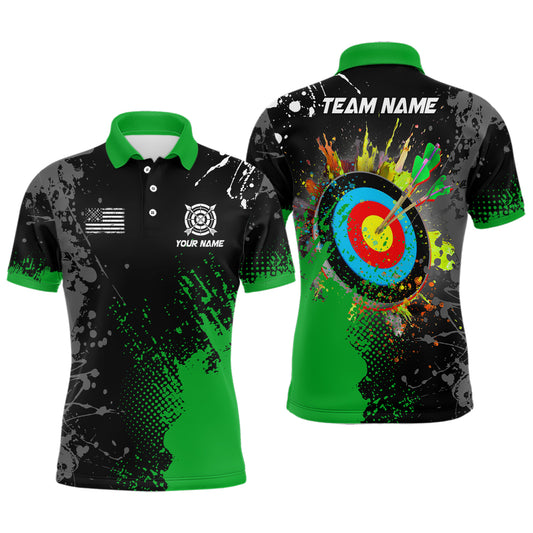 Personalized Paint Green 3D Target Archery Polo Shirts For Men Custom Name Archery Jerseys Attire TDM1103