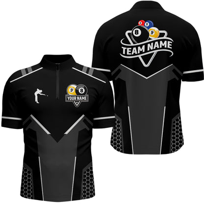 Personalized 8 Ball & 9 Ball Pool Billiard Polo, 1/4 Zip For Men Custom Team Billiard Jersey |White TDM3547