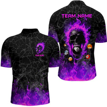 Load image into Gallery viewer, Billiards 8 Ball Flame Skull Fire Custom Pool Shirts For Men, Unique League Billiard Jersey |Purple TDM2012