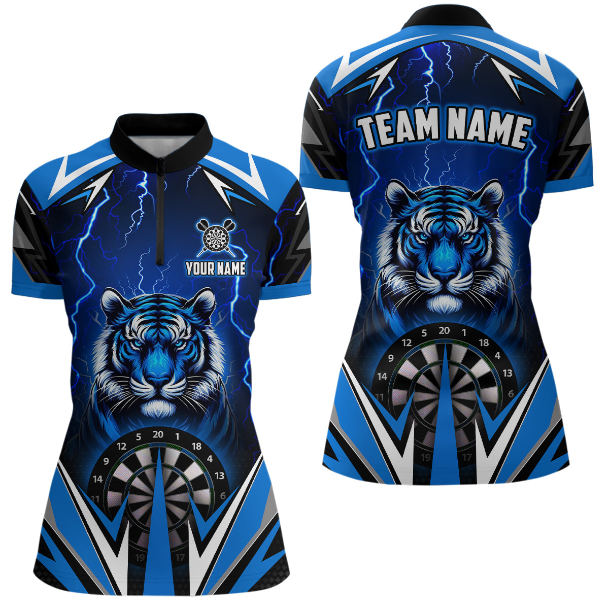 Personalized Tiger 3D Printed Darts Shirts For Women Custom Thunder Lightning Blue Darts Team Jerseys TDM2214