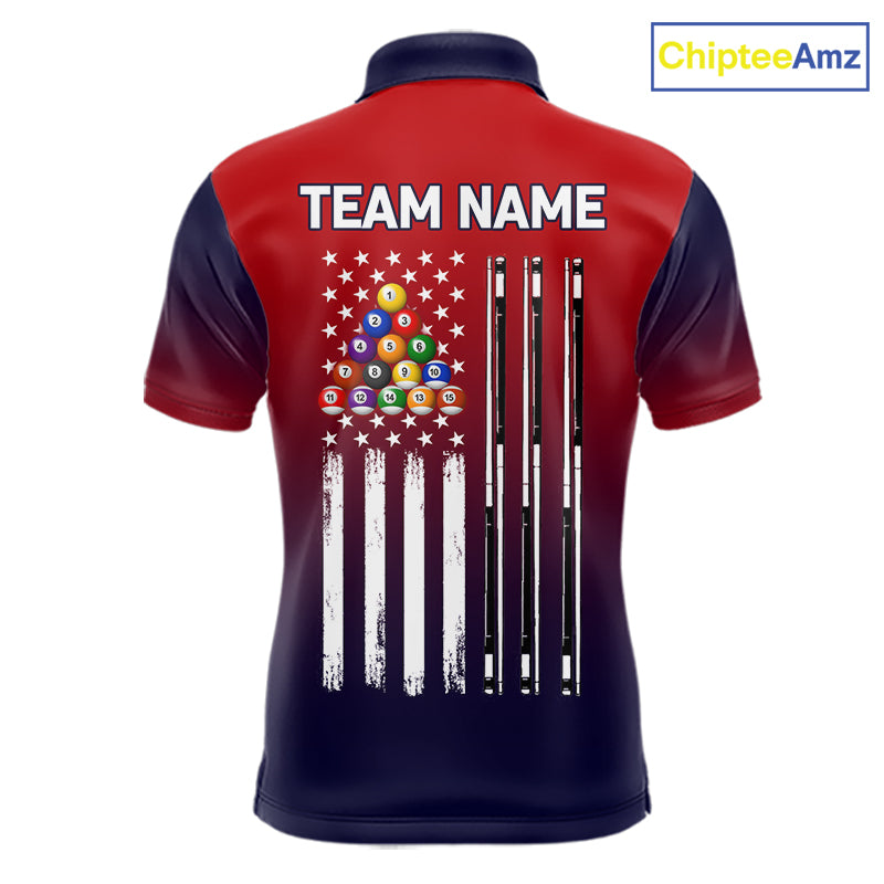 American Flag 8 Ball Pool Billiard Jersey For Men Custom Patriotic Billiard League Team Shirts TDM7224