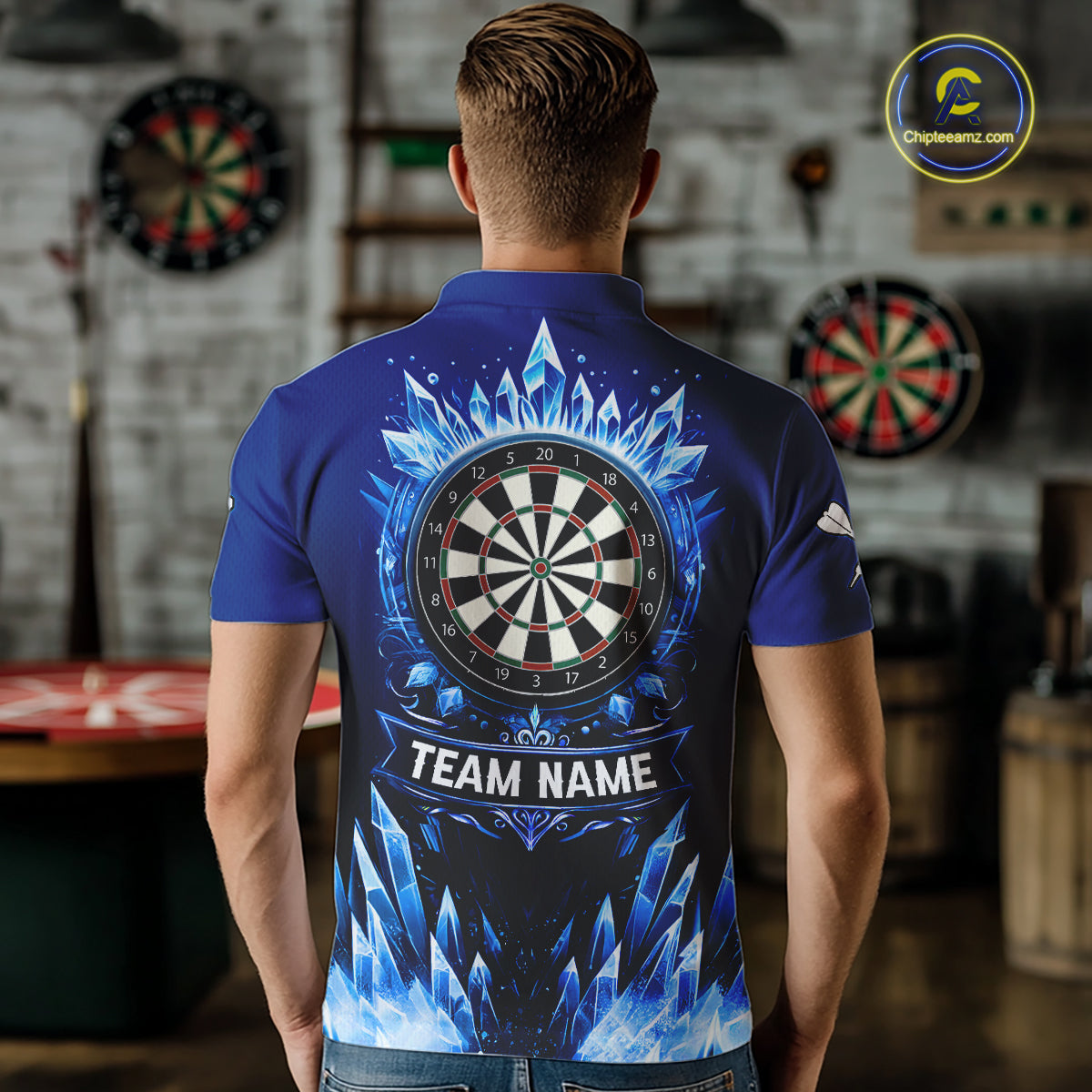 Personalized Blue Dartboard Icy Darts Polo & 1/4 Zip Custom Darts Shirt For Men, Darts Team Jersey TDM5716