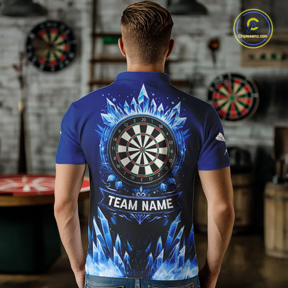 Personalized Blue Dartboard Icy Darts Polo & 1/4 Zip Custom Darts Shirt For Men, Darts Team Jersey TDM5716
