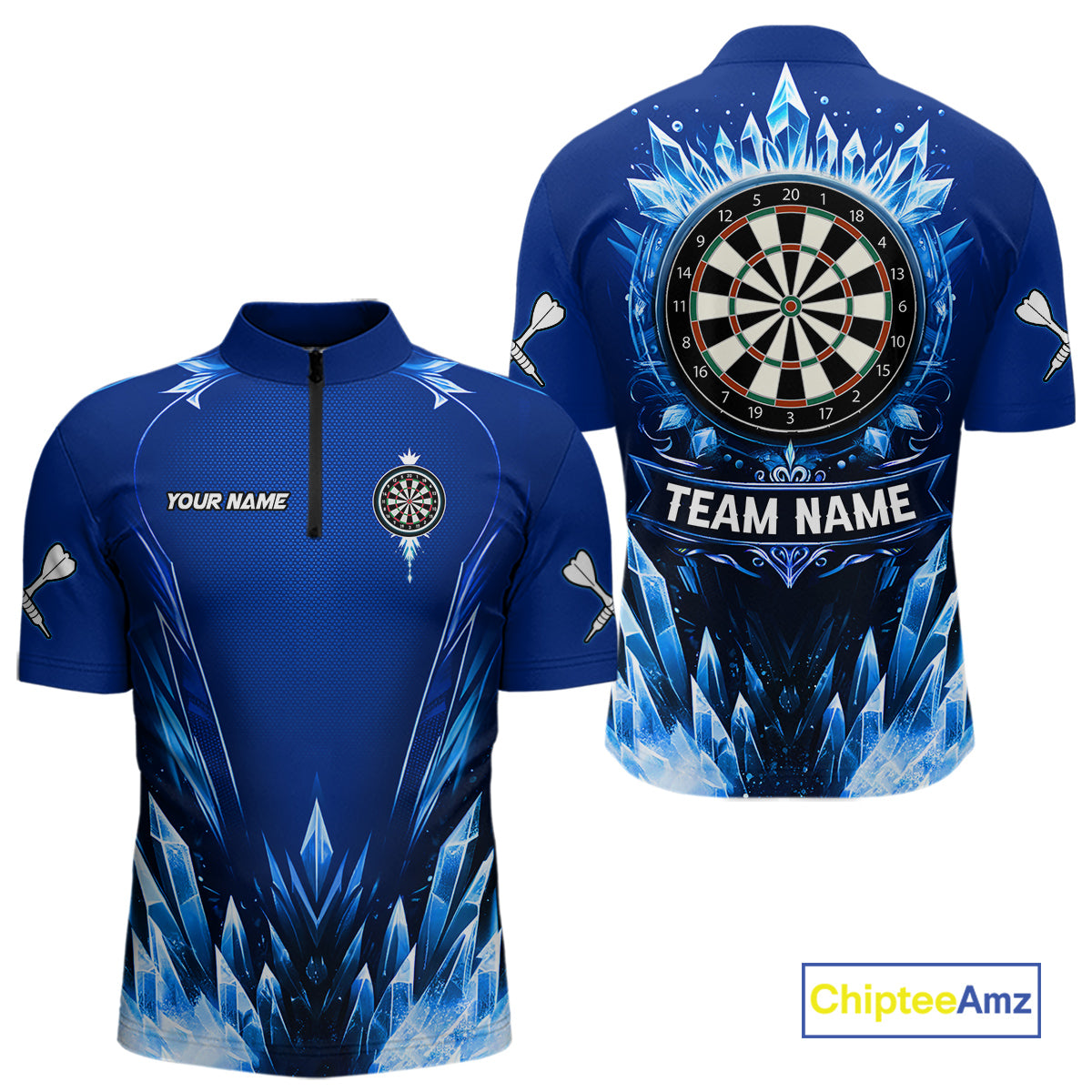 Personalized Blue Dartboard Icy Darts Polo & 1/4 Zip Custom Darts Shirt For Men, Darts Team Jersey TDM5716