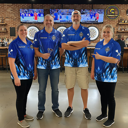 Personalized Blue Dartboard Icy Darts Polo & 1/4 Zip Custom Darts Shirt For Women, Darts Team Jersey TDM5716
