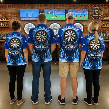 Personalized Blue Dartboard Icy Darts Polo & 1/4 Zip Custom Darts Shirt For Women, Darts Team Jersey TDM5716