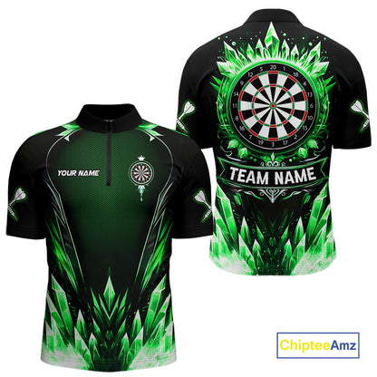 Personalized Green Dartboard Icy Darts Polo & 1/4 Zip Custom Dart Shirt For Men, Darts Team Jersey TDM5717