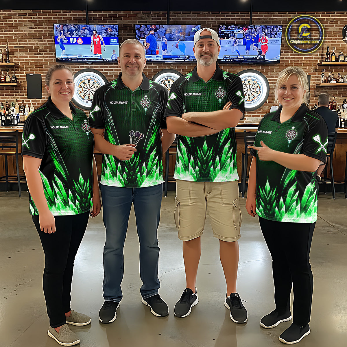 Personalized Green Dartboard Icy Darts Polo & 1/4 Zip Custom Dart Shirt For Women, Darts Team Jersey TDM5717