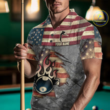 Load image into Gallery viewer, Billiards Vintage US Flag Custom Flame 8 Ball Pool Polo &amp; 1/4 Zip For Men, Billiard Team Jersey TDM6075