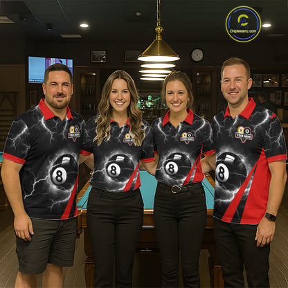 Black And Red 8 Ball 9 Ball Lightning Billiard Shirt For Men Custom Pool Team Jersey Polo, 1/4 Zip TDM6323