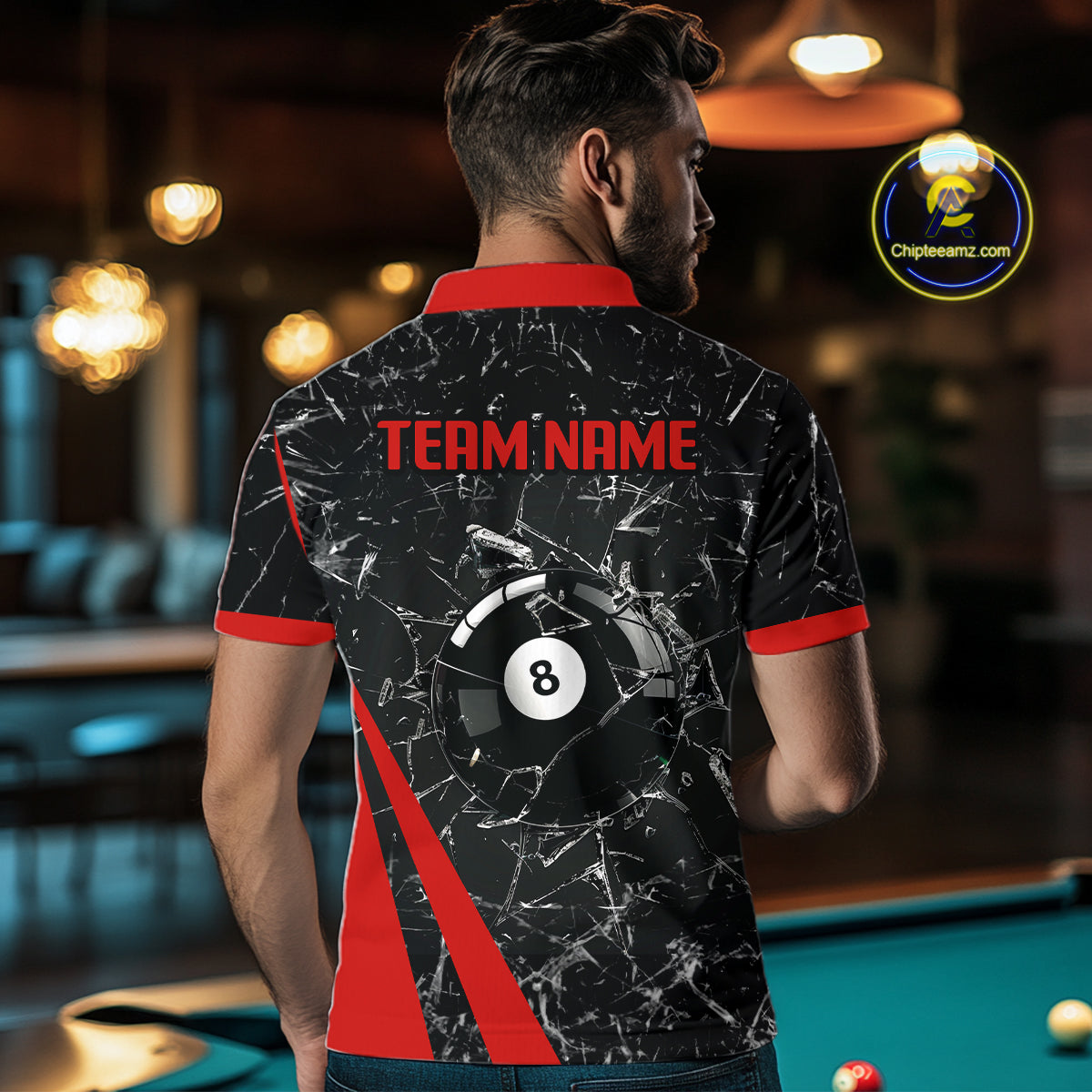 Black And Red Glass Break 8 Ball Billiard Shirt For Men Custom Pool Team Jersey Polo & 1/4 Zip TDM6324