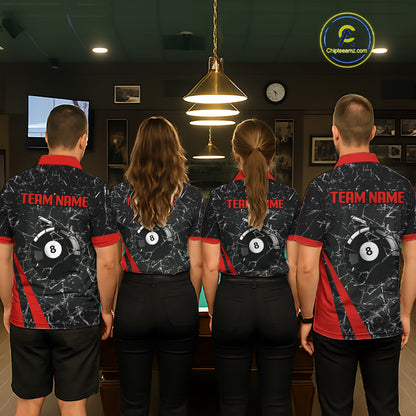 Black And Red Glass Break 8 Ball Billiard Shirt For Men Custom Pool Team Jersey Polo & 1/4 Zip TDM6324