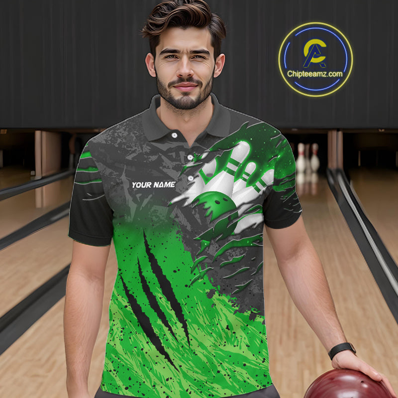 Personalized black and green eagle bowling team jersey quarter zip shirt for men featuring detailed eagle artwork, premium custom bowling league apparel for league competition and tournament play.