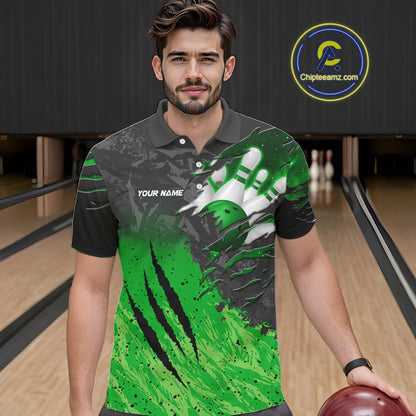Personalized black and green eagle bowling team jersey quarter zip shirt for men featuring detailed eagle artwork, premium custom bowling league apparel for league competition and tournament play.