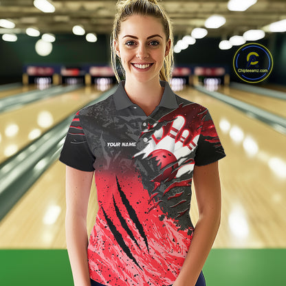 Personalized black and red eagle bowling team jersey quarter zip shirt for women featuring bold eagle artwork, premium custom bowling league apparel.